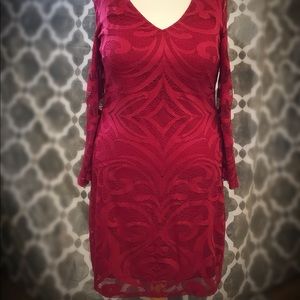 Dress Barn Lacy red long sleeve dress